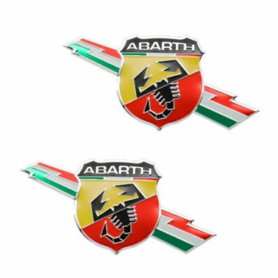 KIT 2 FREGI STEMMA LOGO SCUDETTO ABARTH METALLO LATERALI 5CM x 10CM