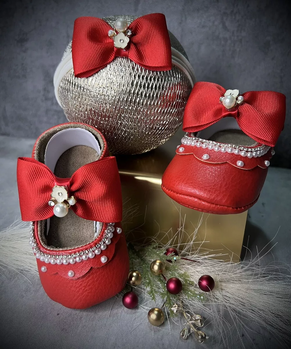 Baby Girl Shoes And Headband Set Custom Luxury Shine Rhinestone And Pearls