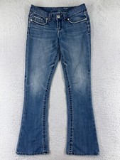 Seven7 Pants Women 8 Blue Denim Jean Flared Rocker Slim Embroidered Cotton 30x30