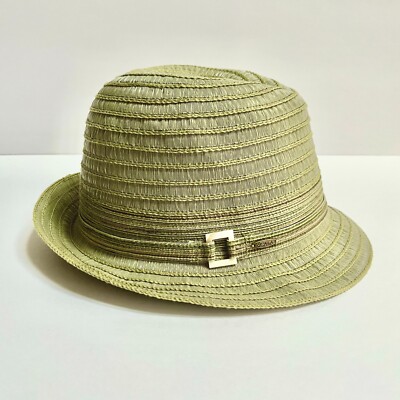Scala Fedora Mens Hat Sage Green Textured Fabric Buckle Accent One Size Fits All