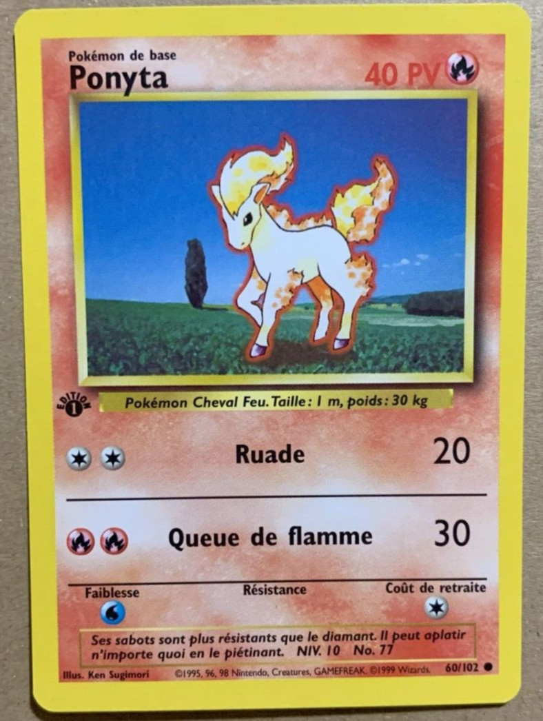 Pokemon Card - 1st Edition French Ponyta - (60/102) Base Set Vintage LP