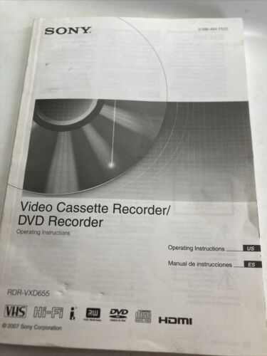 Sony DVD Video Cassette Recorder/ DVD Recorder RDR-VXD655 Operating Manual B95 - Afbeelding 1 van 2