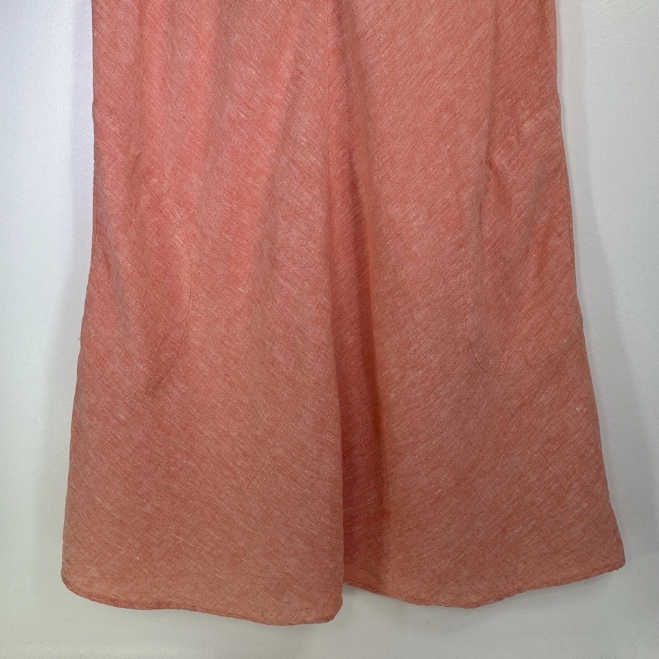 Vestido LANDS END L 14 16 Melocotón Lino Bolsillos Columpios Cerradura Sin Mangas Cerradura Foto 3 de 4