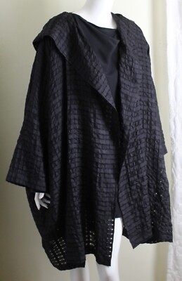 TWINSET NWT Eskandar 1 2 Silk HOODED 42''L Quilted Basketweave Jacket Cowl Tunic
