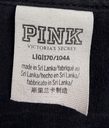 Victoria Secret Pink Long Sleeve Pocket T Shirt Black Crew Neck Logo Back Black - Picture 4 of 6