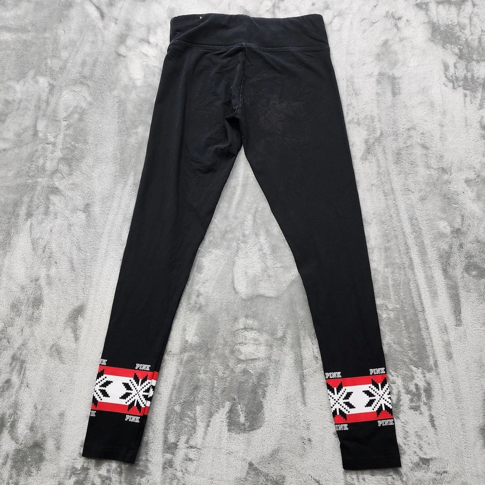 Pantalones de yoga ROSA Victoria's Secret para mujer S negro rojo blanco Fair Isle copo de nieve Foto 3 de 4