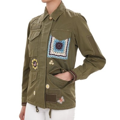AMIRI SISTERS LOVE Patch Trench Jacke mit Taschen Khaki IT 36 DE 32 XXS XS