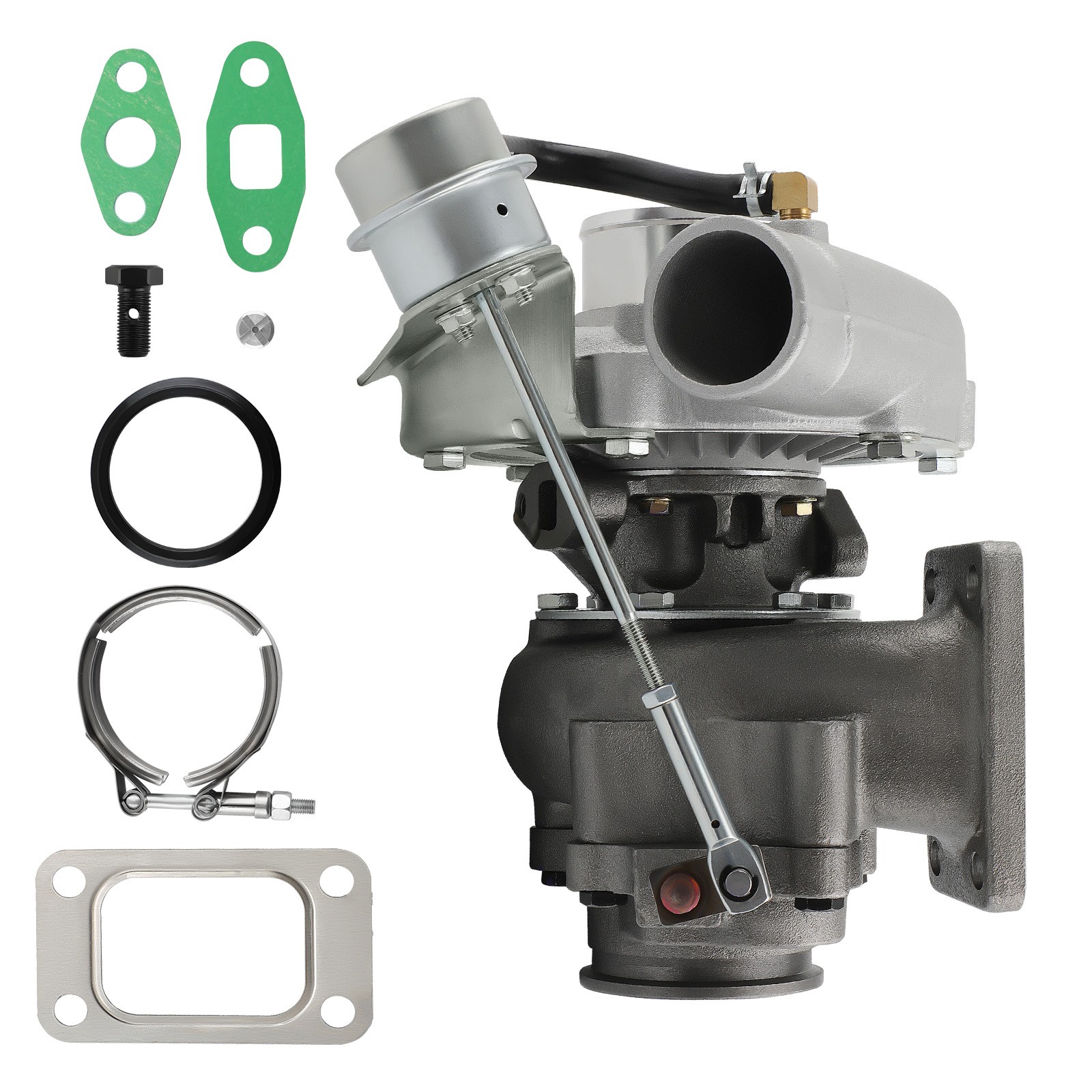 T3 T04E upgraded Turbo A/R.63 with extra 5 bolts-V band Flange Oil cooling