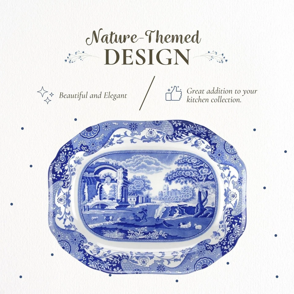 Blue Italian Medium Oval Platter - 14-Inch Porcelain Serving Platter with Int... - Image 3 of 4