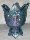 Vintage Fenton Art Glass Iridescent Blue Peg Votive Candle Holder Two Way