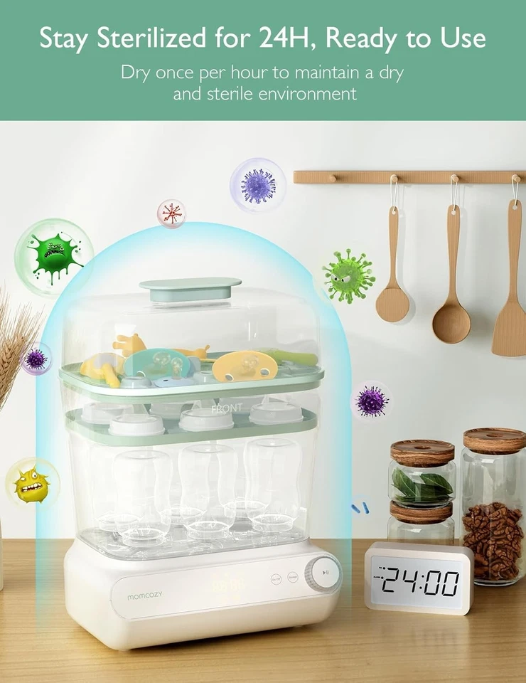 Esterilizador y secador de biberón grande Momcozy de 3 capas, esterilización y secado rápido, Univ Foto 4 de 4