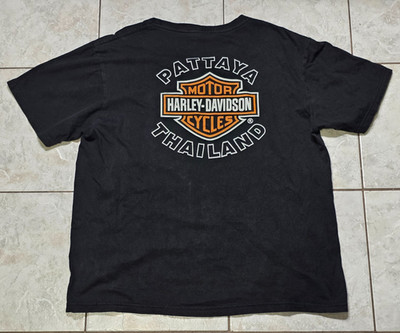 Harley Davidson Pattaya Thailand Biker Motorcycle Black Graphic T-Shirt XL