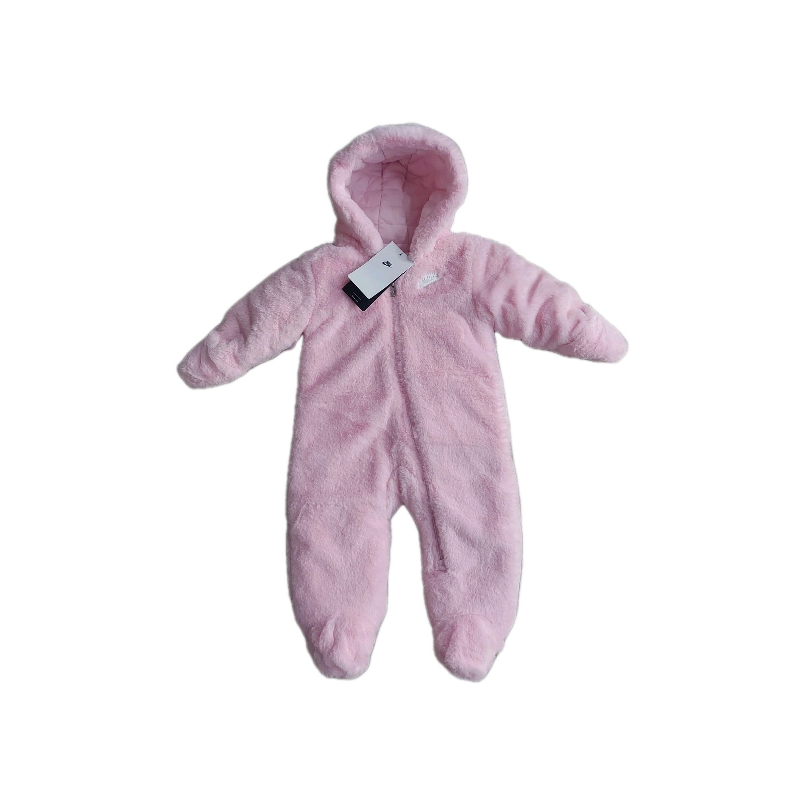 Nike Baby Girl Pink Faux Fur Snowsuit 9 month NWT Pink Foam Swoosh Soft & cosy