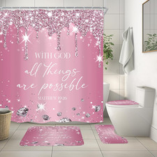 Diamonds Bible Verse 4Pcs Bathroom Shower Curtain Set with Rugs 72"W X 72"L 4-