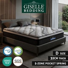 Giselle Double Mattress 32cm 5 Zoned Pocket Spring Mattress Medium Firm Euro Top