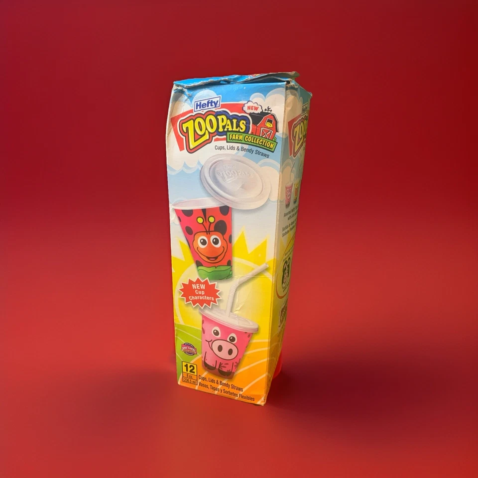 Zoo Pals Farm Animal Cups Lids Bendy Straws Vintage Pig Ladybug Hefty Vtg Open - Image 3 of 4