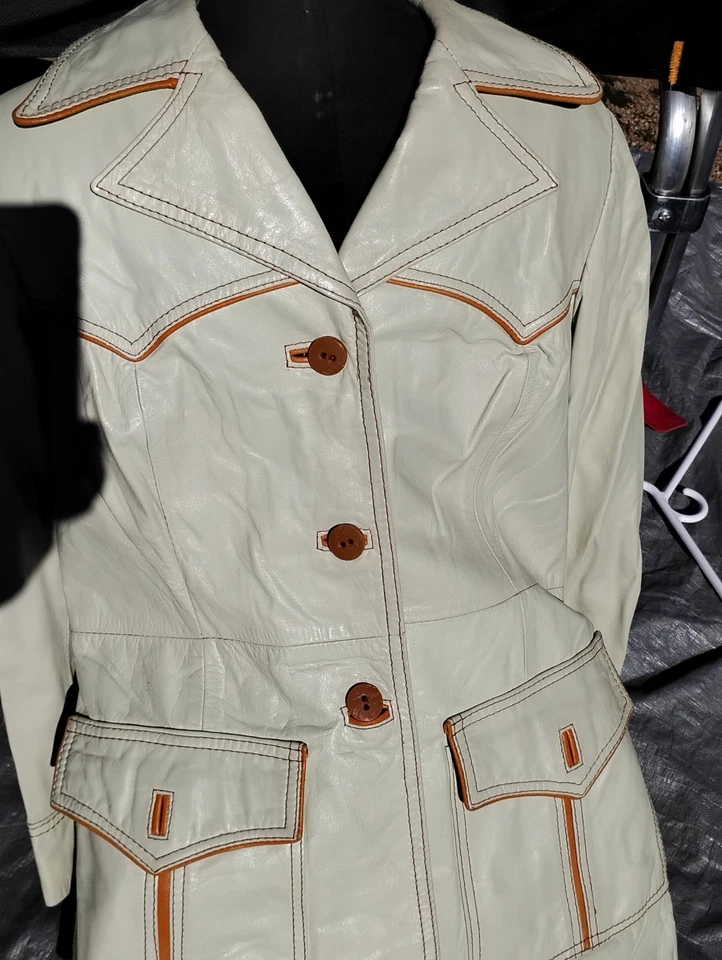 1970s Pioneer Wear White Leather Disco Suit Rockabilly - Image 2 of 4