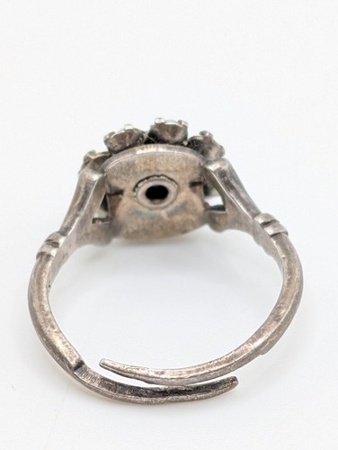 Vintage Signed Silver Adjustable Ring Clear And Turquoise Colour Glass Size N - Bild 4 von 5