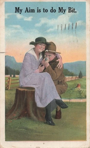 WW1 Military Postcard US Army Soldier w Sweetheart Humor 1917