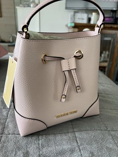 Michael Kors Mercer S Drawstring Leather Bucket Bag Powder Blush New NWT $398