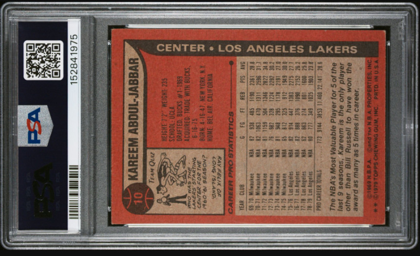 1979 Topps Kareem Abdul-Jabbar HOF Signed Basketball Card Certified PSA 3 DNA 9 view 3