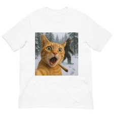 Funny Cat Bigfoot Christmas Shirt Blunt Selfie Meme Snow Winter Graphic Tee
