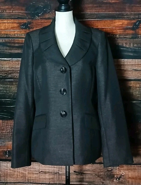 Le Suit Pants Suit Size 12 Two Piece Dark Brown Pleated Lapel Shimmer NEW  - Image 3 of 4