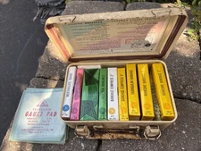 Vintage World War Military Field Gear First Aid Kit Box Metal Tin W/Contents