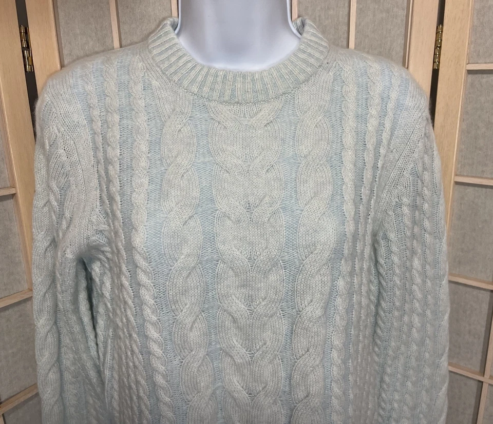 Suéter Kinross S Cachemira Cuello Cree Rayas Azul Cable Tejido Algodón Preppy Foto 3 de 4