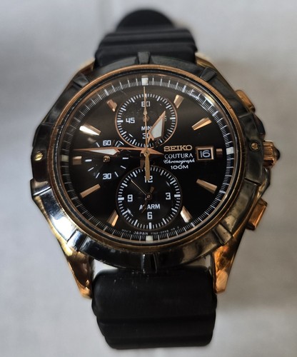 SEIKO Coutura 7T62-0KX0 Mens Rose Gold Chronograph 42mm Quartz