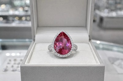 5.80Ct Pear Cut Cut Natural Pink Sapphire & Diamond 14K White Gold Wedding Ring