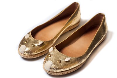 MARC JACOBS Womens Mouse Crackled Metallic Leather Flats Gold Size