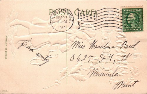 BEAUTHIAN ARTIST SIGNED CHRISTMAS POSTCARD Little Girl Pulling Red Sled 1909 - Picture 2 of 2