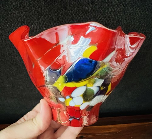Pañuelo soplado a mano confeti arte vidrio multicolor contemporáneo moderno florero - Imagen 4 de 18