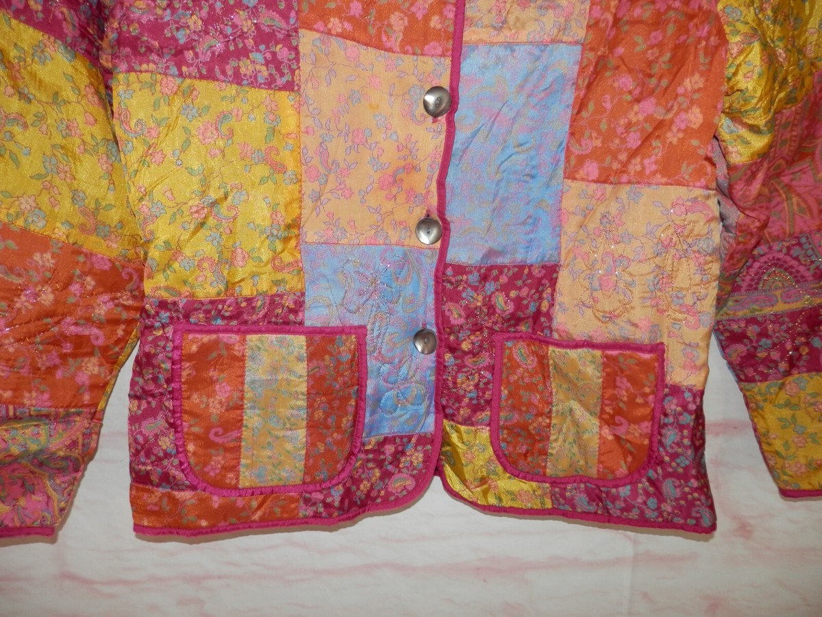 Willow Ridge Medium 100% Silk Patchwork Quilt Button Up Jacket Country Boho 4891 View 3