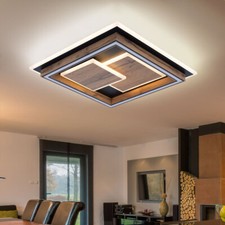 Lampada di Legno Wood Plafoniera Sala Pranzo MDF Metallo Nero Opale LED