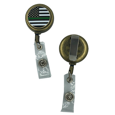 CL8-10 Thin Green Line Metal ID Reel retractable ID Card Holder CBP Border Patro
