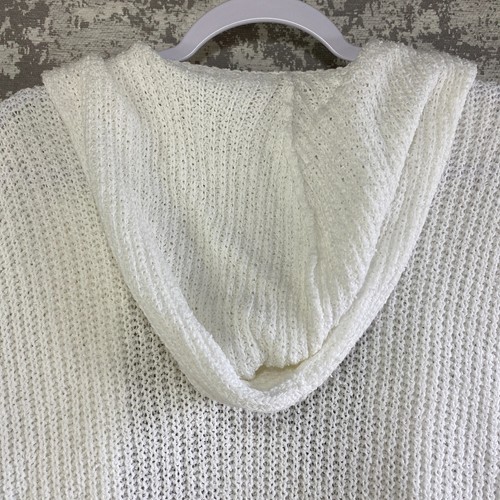 Eileen Fisher Strickjacke aus Baumwolle offene Kapuze Dolman kurzärmelig weiß - Bild 7 von 10