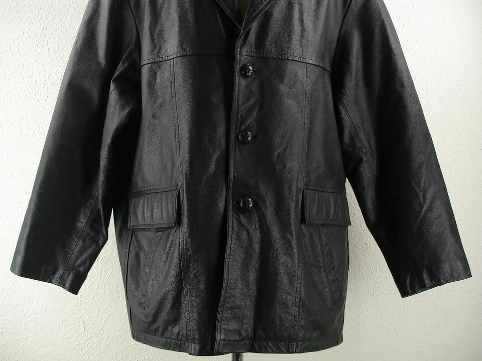 Men's BIG 2XL Phase 2 Black Leather Jacket Coat Blazer Insulated Button-Up Dress - Image 3 of 4