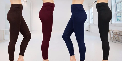 4 Pack Womens Fleece Thermal Leggings Full Length - Black Navy Wine Chocolate