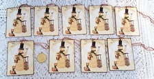9~Primitive~Christmas~Farmhouse~Snowman~Linen Cardstock~Gift~Hang~Tags~Ornies