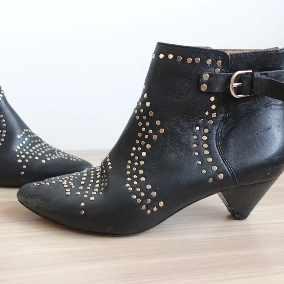 Joie Boots Womens Leather 35 Black Ankle Booties Buckle Studded 5 Bickson - Image 4 of 4