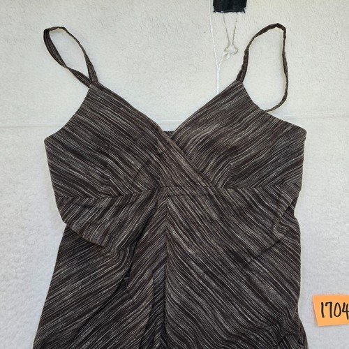 Old Navy Maxi Dress Womens Size 2 Brown White Linen Blend Spaghetti Strap READ - Picture 4 of 12
