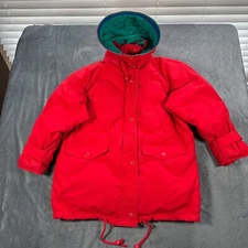 Vintage Down Puffer Coat Mens Small Red Quilted Goose Parka Hooded London Fog