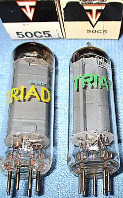 2 NOS Triad 50C5 Vacuum Tubes - Vintage 7-Watt Beam Power Audio - Made in Japan