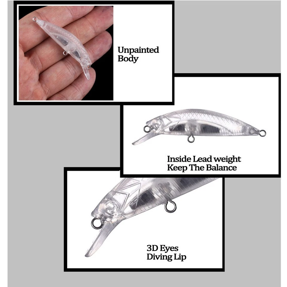 30PCS 6cm 5.2g Shallow Diver Sinking Minnow Unpainted Bait Blank Fishing Lure - Image 4 of 4
