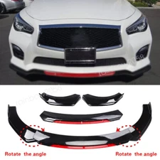 Glossy Black Front Bumper Red Lip Splitter Spoiler Boby Kit For Infiniti Q50 Q60