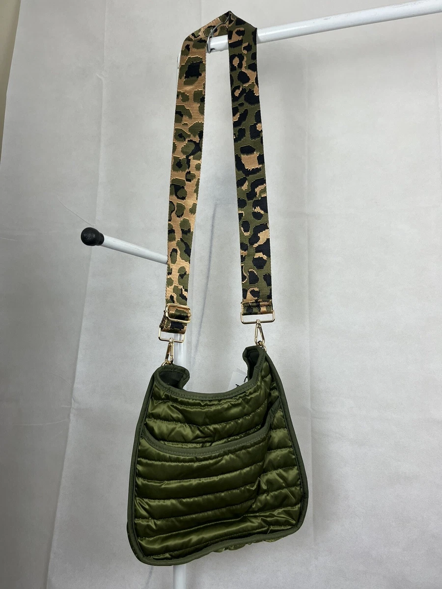 Ah dorned Vegan army green Mini Messenger Bag With Multicolor Stripe strap NWT