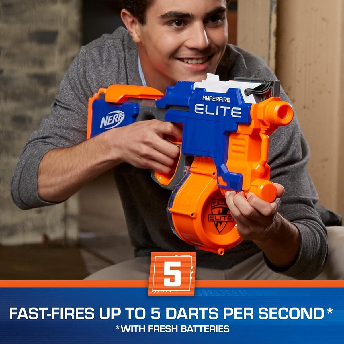 NERF Hyperfire Elite Blaster With 25 Dart Drum Fires up to