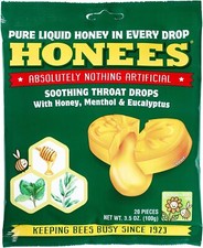 Honees Filled Menthol Cough Drops, Honey, Menthol, Eucalyptus 1 Pack  20 Drops 